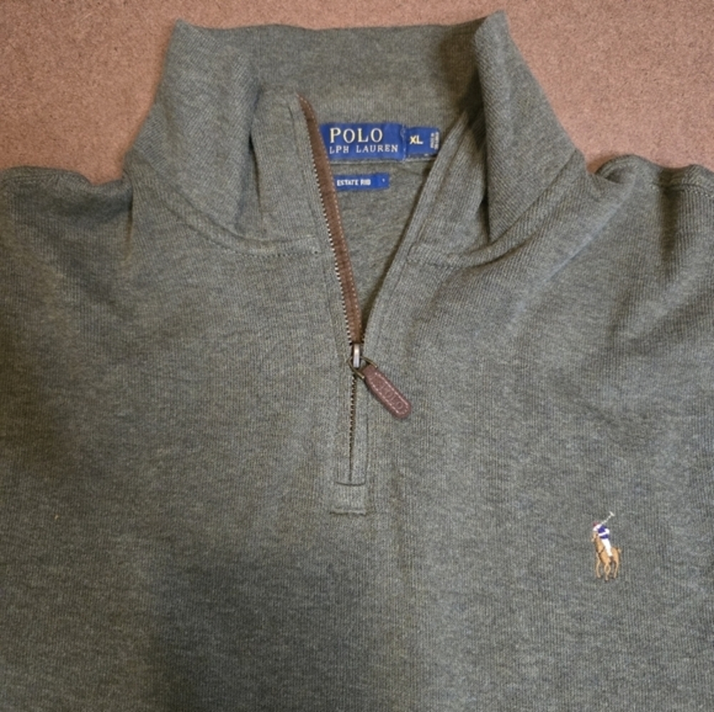POLO RALPH LAUREN Sweater Mens XL Estate Rib 1/4 Zip Green 100%‎ cotton